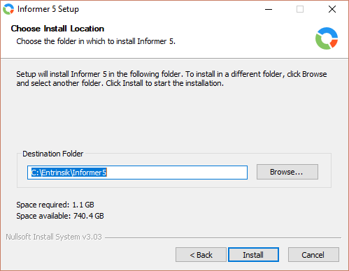 Choosing the directory of the Informer instance to upgrade