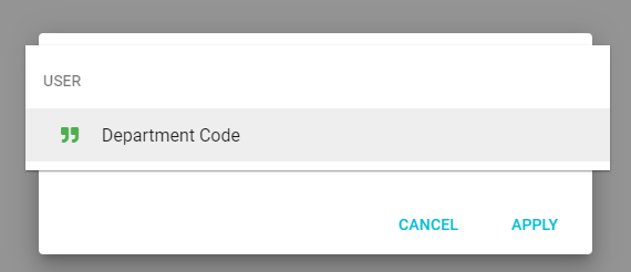 A variable picker showing a Department Code User Field