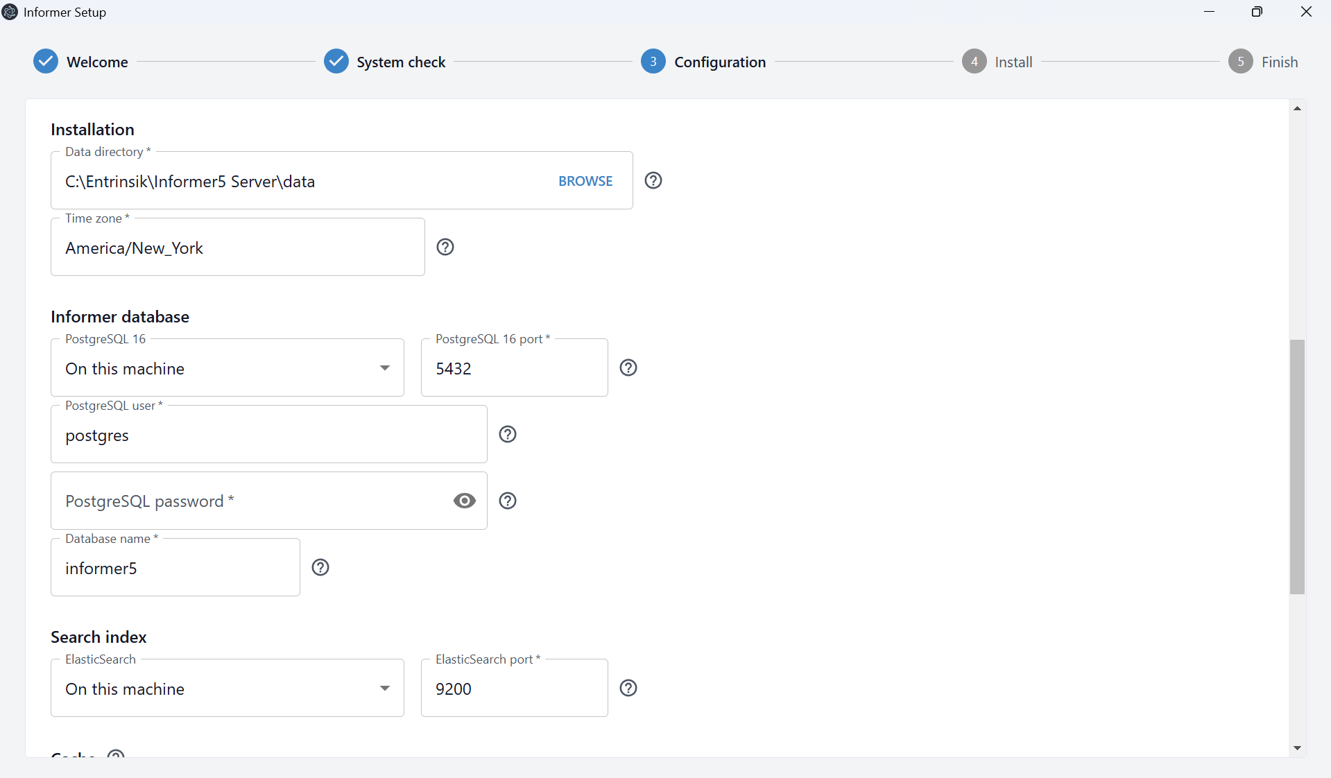 The Informer database and Search index sections